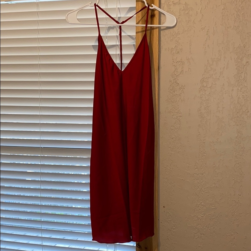 Deep red low back dress & Emerald green